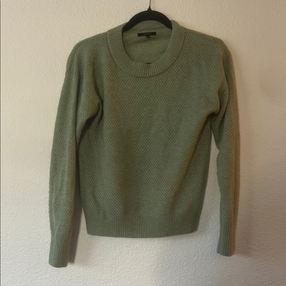Quince Baby Alpaca-Wool Diamond Stitch Crew Sweater Knit Green